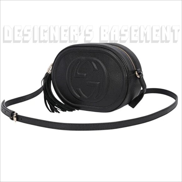 GUCCI black Pebble Calf Oval SOHO Interlocking G Crossbody bamboo Tassel bag NIB - Picture 5 of 8